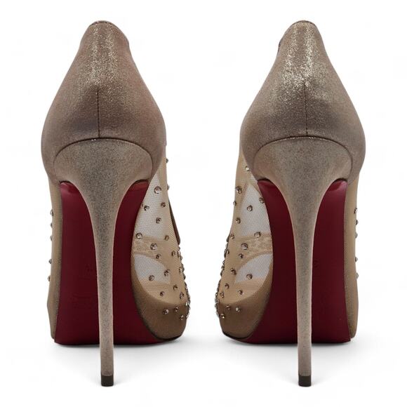 Christian Louboutin Very Strass Peep Pumps 120mm - Net - Nude - Picture 5 of 10